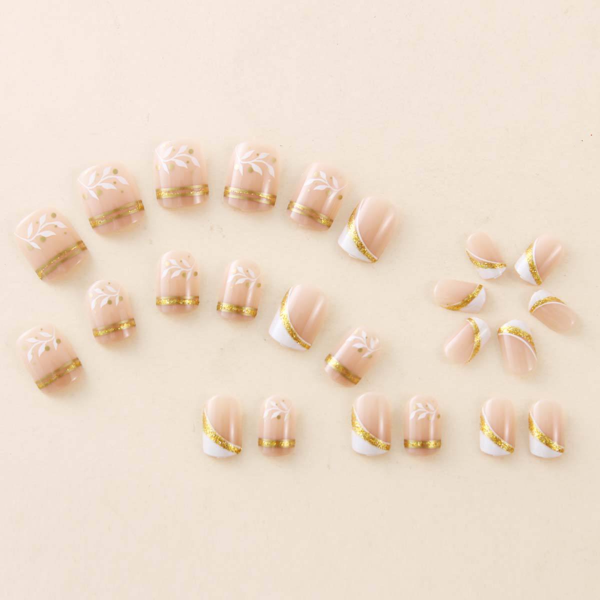 Nail Art Gliter - Nude Short Square Press On Nails