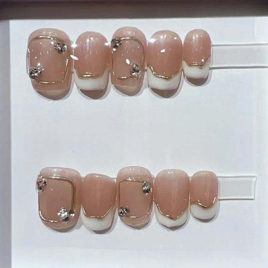 Nail Art Cat Eye - 10Pcs Short Square French Handmade False