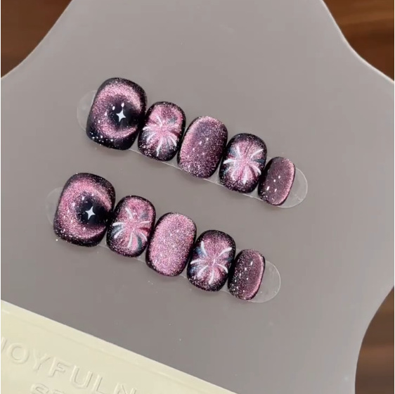 Nail Art Cat Eye - 10Pcs Purple Short Round Head Press