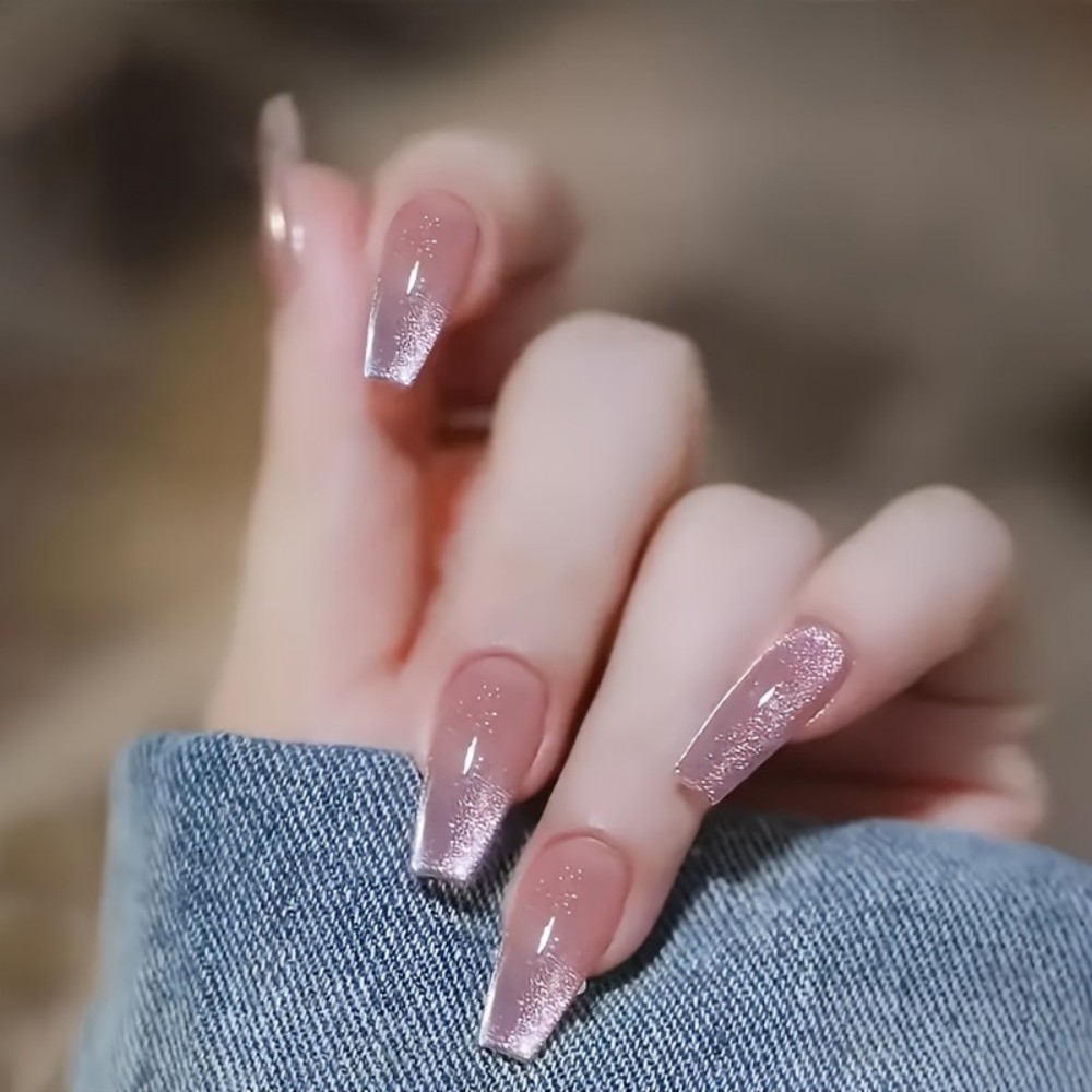 Nail Art Gliter - 24pcs Sparkling Pink Glitter Cat-Eye Design
