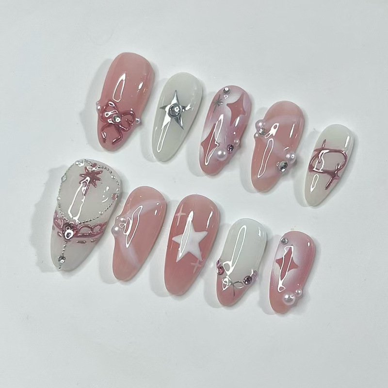 24Pcs Short Almond Nails Set F - Nail Art Gliter ulasan dan harga
