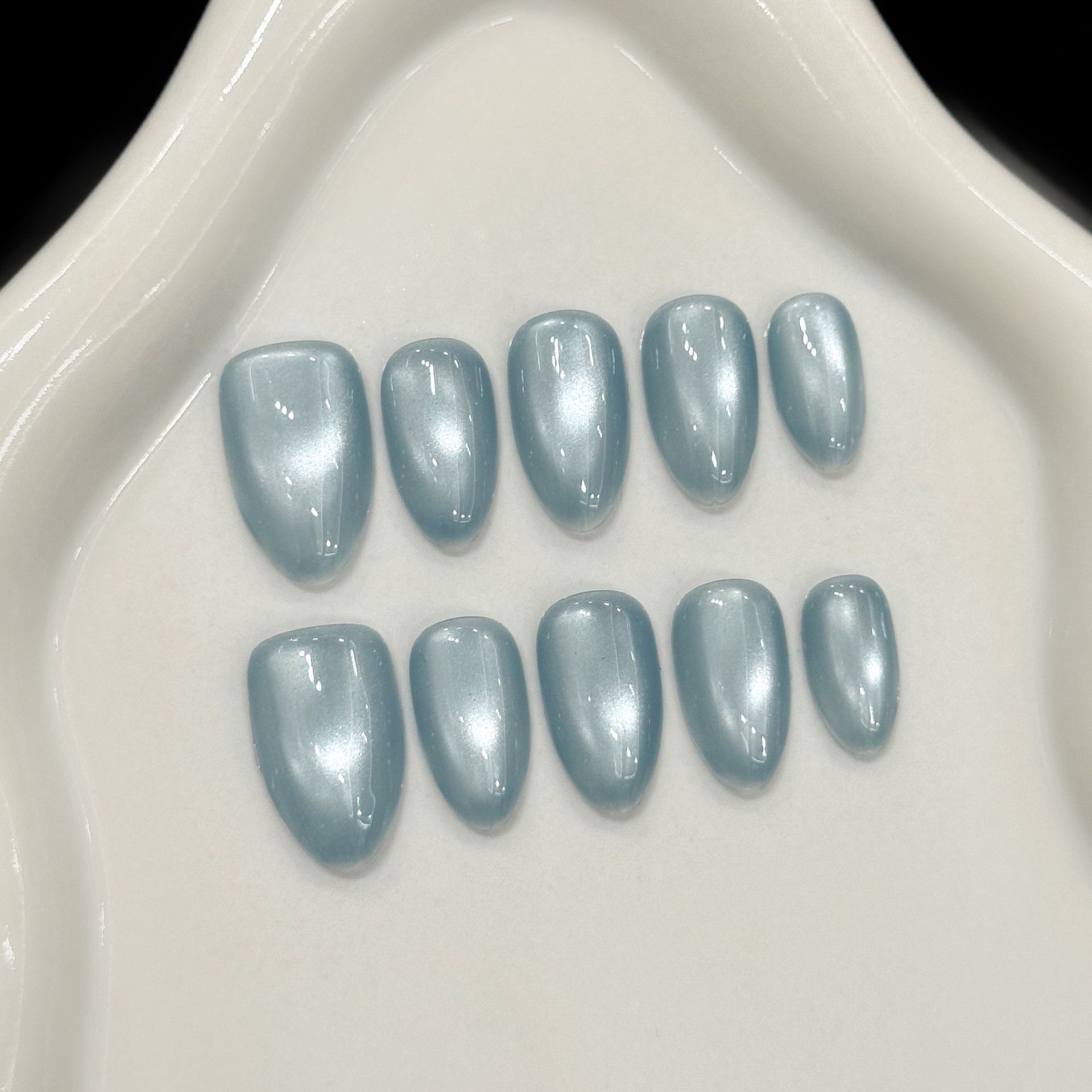 10Pcs Blue Cat Eye French Shor - Nail Art Cat Eye ulasan dan harga