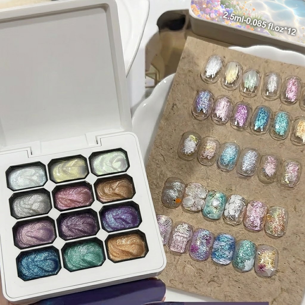 12 Colors Aurora Solid Nail Ge - Nail Glitter Chrome ulasan dan harga