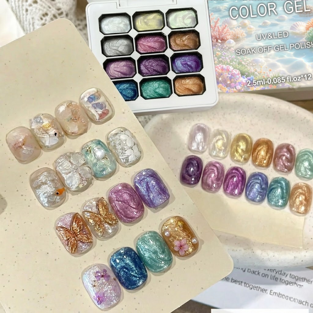 12 Colors Aurora Solid Nail Ge - Nail Glitter Chrome ulasan dan harga