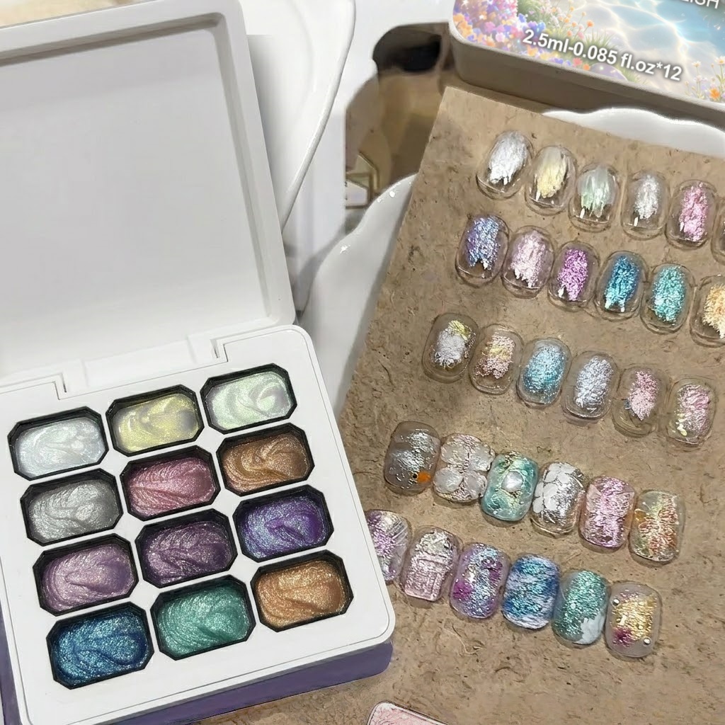 12 Colors Aurora Solid Nail Ge - Nail Glitter Chrome ulasan dan harga