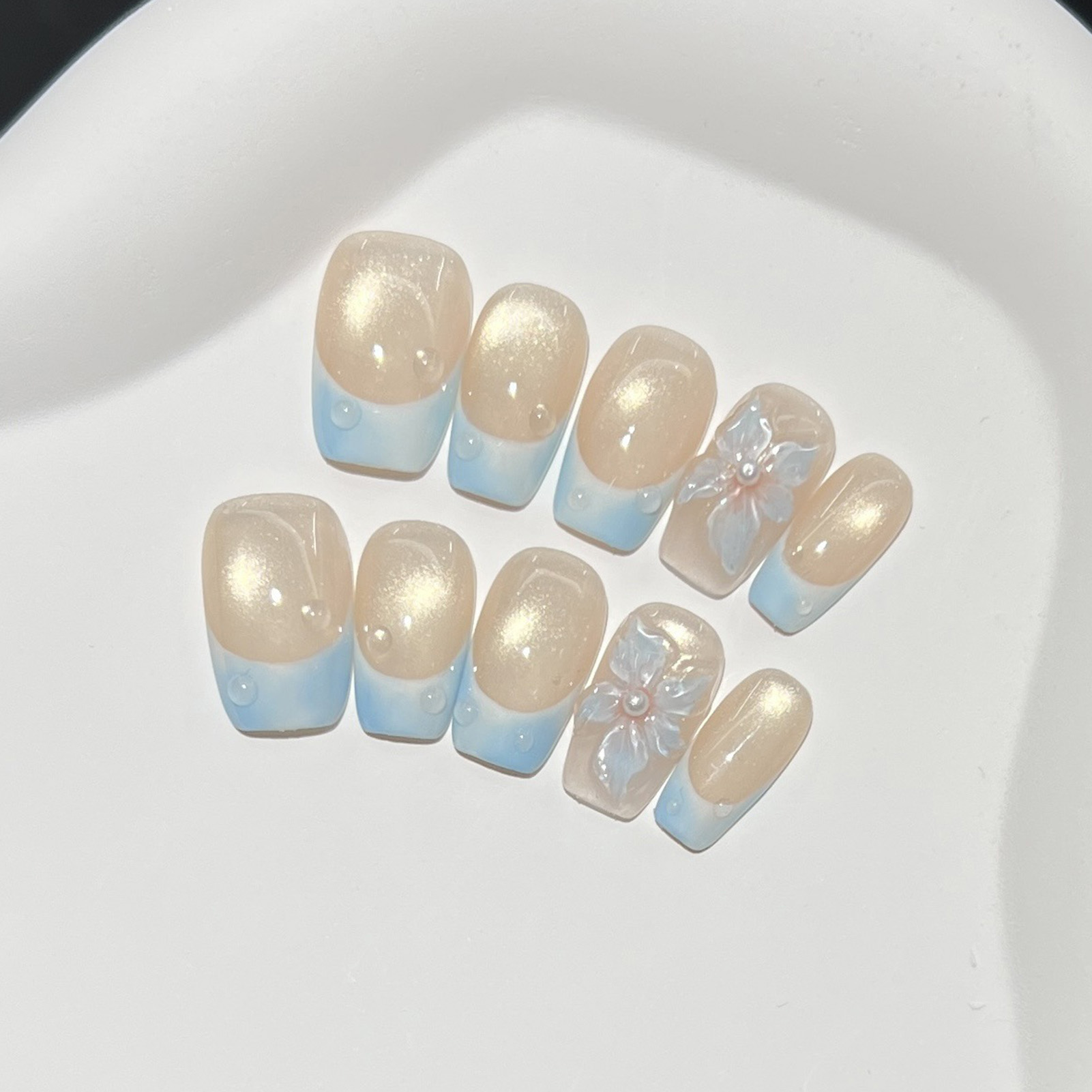 10pcs French Blue Glossy Flora - Nail Art Cat Eye ulasan dan harga