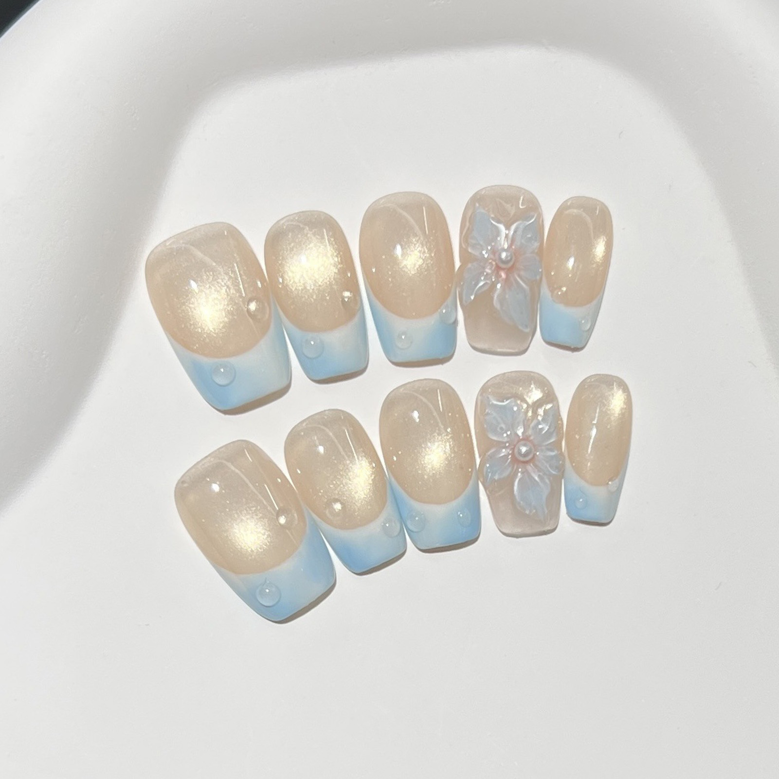 10pcs French Blue Glossy Flora - Nail Art Cat Eye ulasan dan harga