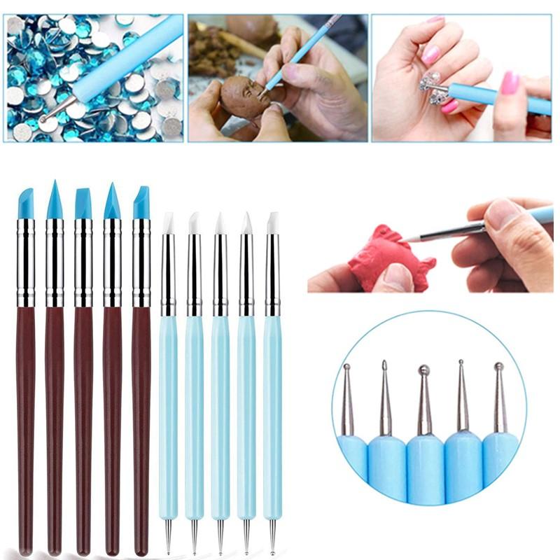 1/10/15Pcs Dual Ended Silicone - Nail Art Dotting Tool ulasan dan harga
