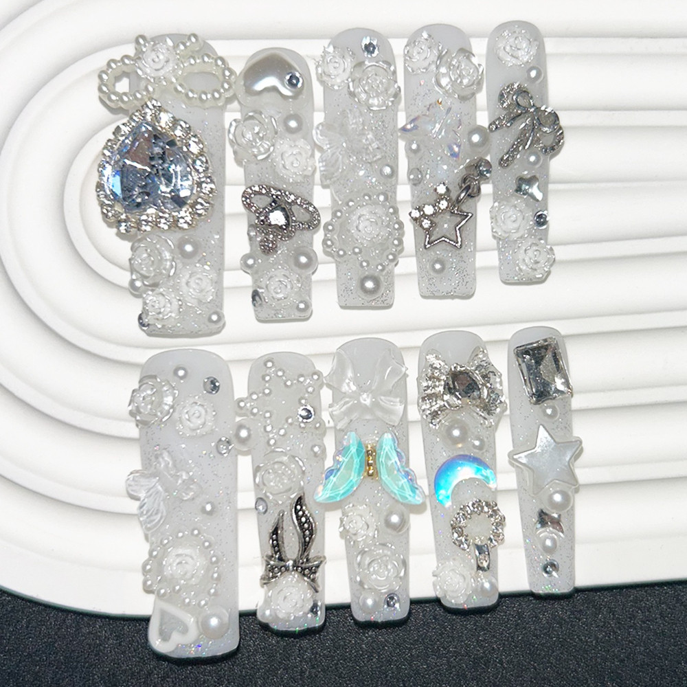 10PCS Cute Jirai Kei White Han - Nail Art Gliter ulasan dan harga