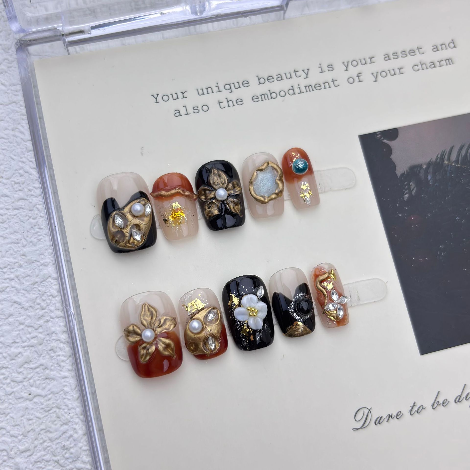 10pcs Amber Cat Eye Press on N - Nail Art Gliter ulasan dan harga